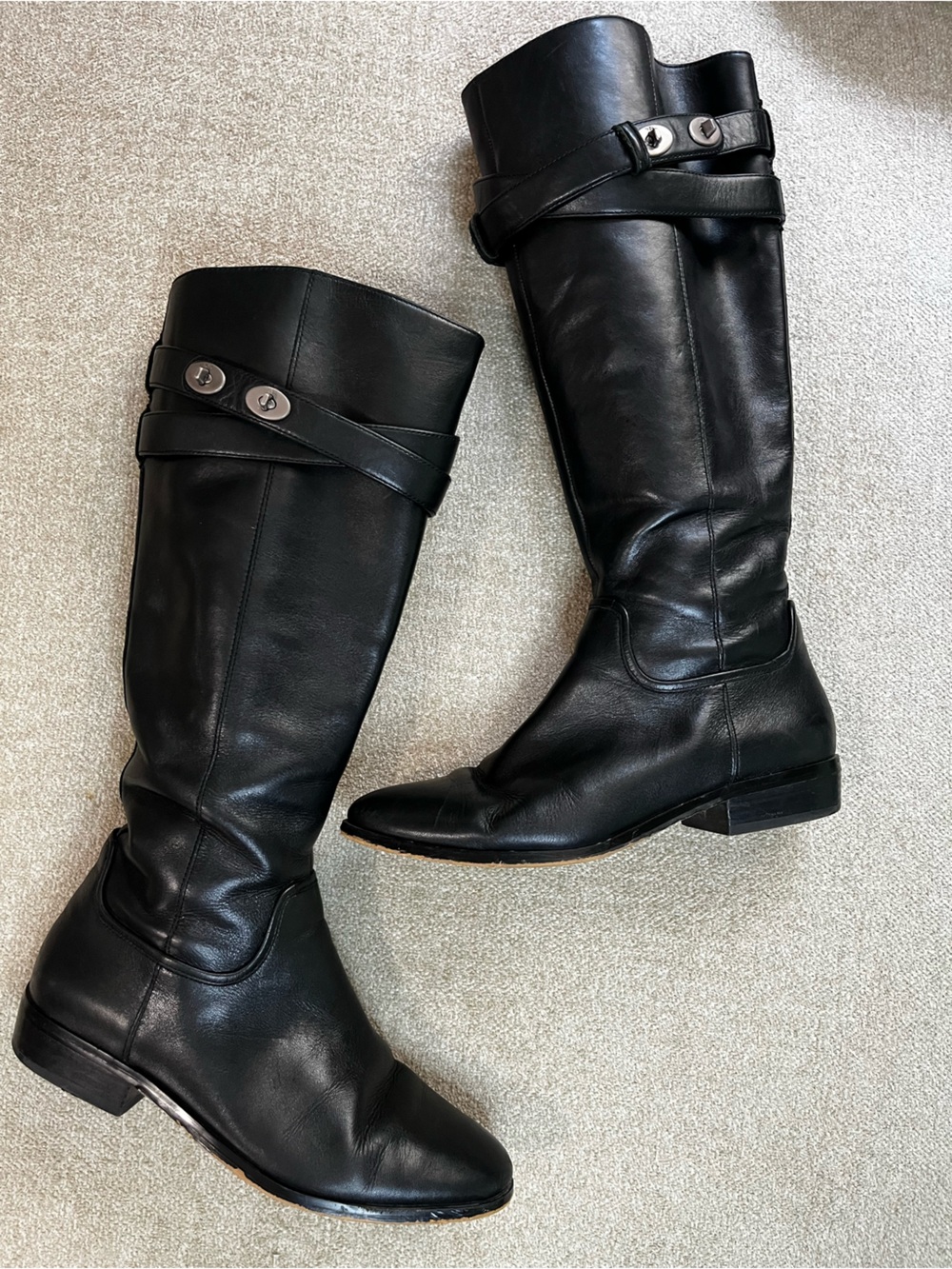 Women's Coach Linette 7 Black Leather Knee-High Riding Boots - Picture 4 of 13